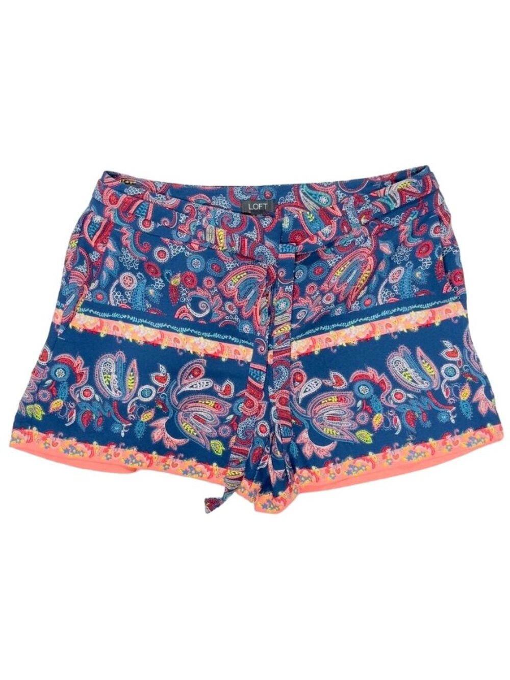 LOFT Women's Shorts Belted Paisley Print Blue Pink   Size 2 - Picture 4 of 8